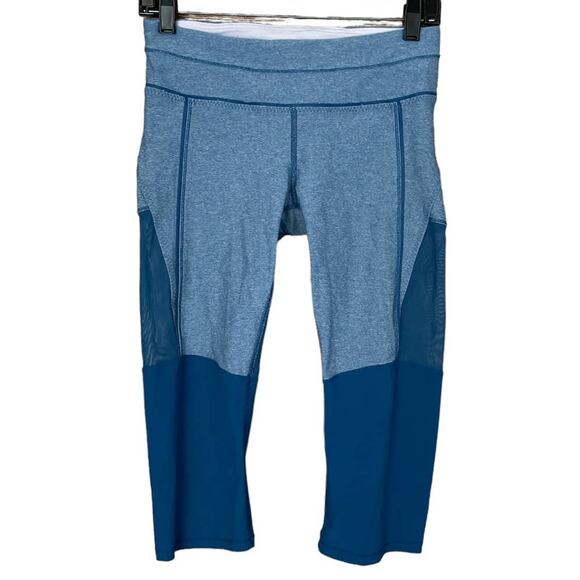 Lululemon Training Tough Crop Mesh Leggings Poseidon Blue SZ 6 - Picture 1 of 12